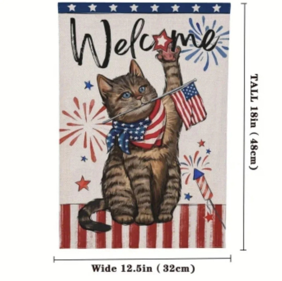 Welcome tabby cat flag patriotic colors flag fireworks 4th july independence day - Picture 2 of 4